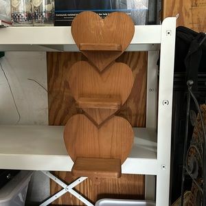wooden three heart shelf